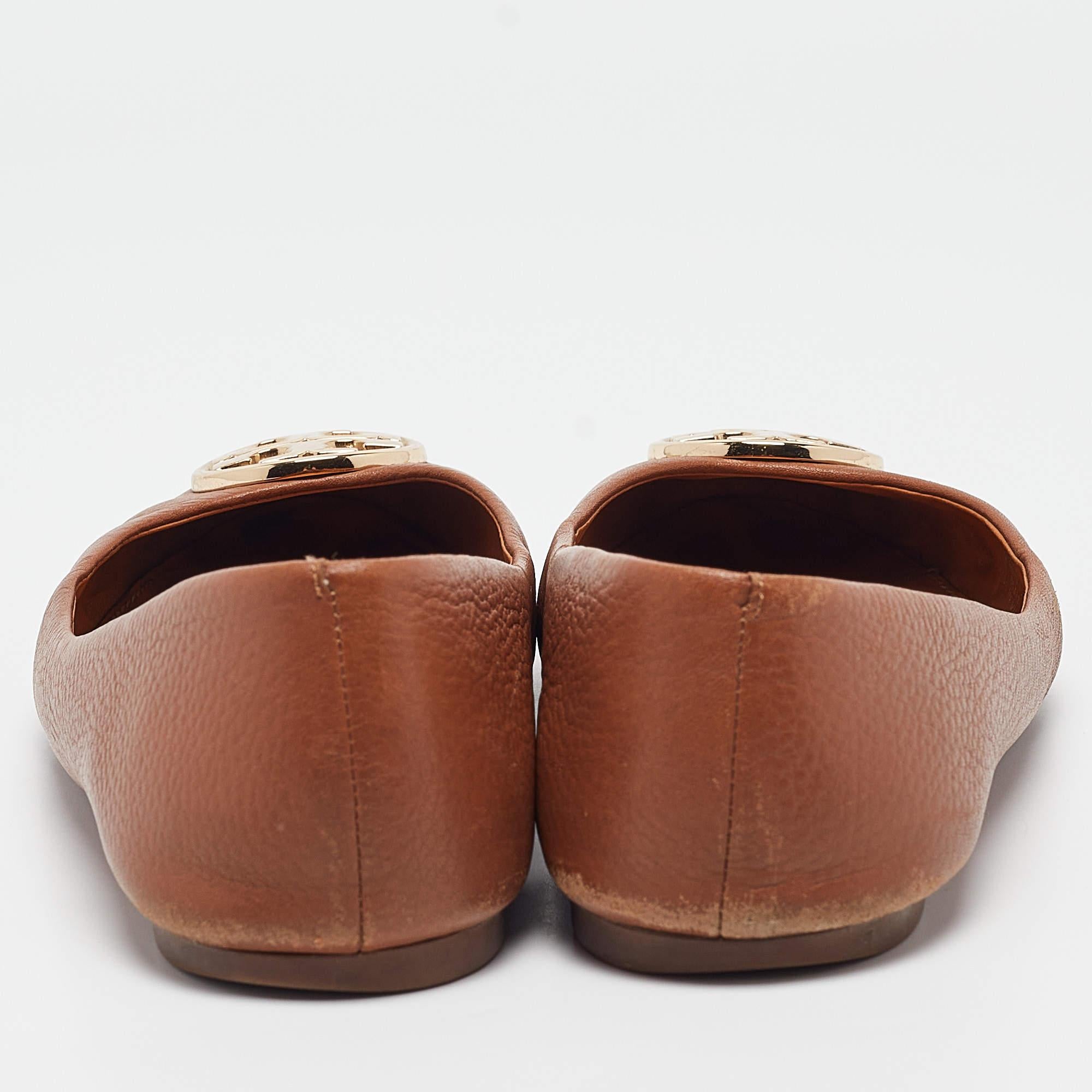 Tory Burch Brown Leather Chelsea Ballet Flats Size 39.5 For Sale 1