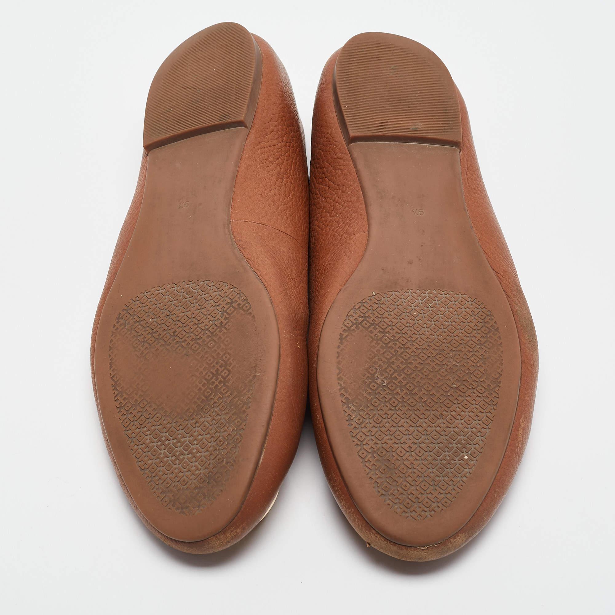 Tory Burch Brown Leather Chelsea Ballet Flats Size 39.5 For Sale 2