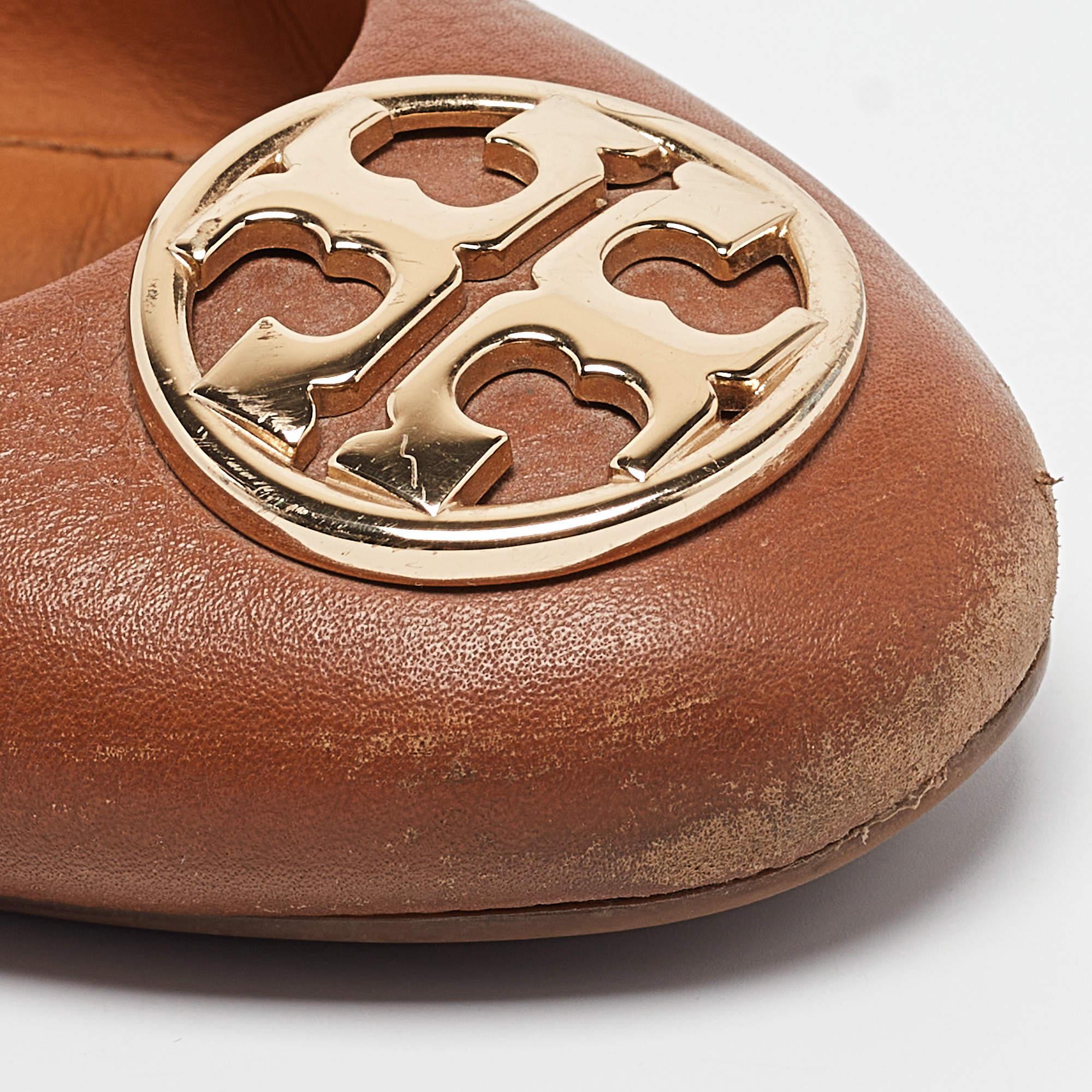 Tory Burch Brown Leather Chelsea Ballet Flats Size 39.5 For Sale 4