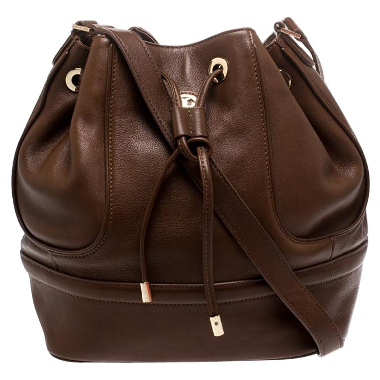 Tory Burch Brown Leather Drawstring Bucket Bag For Sale at 1stDibs