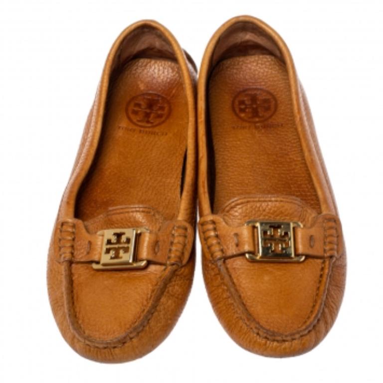 Women's Tory Burch Brown Leather Driving Loafers Size 36.5 For Sale