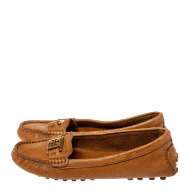 Tory Burch Brown Leather Driving Loafers Size 36.5 For Sale 2