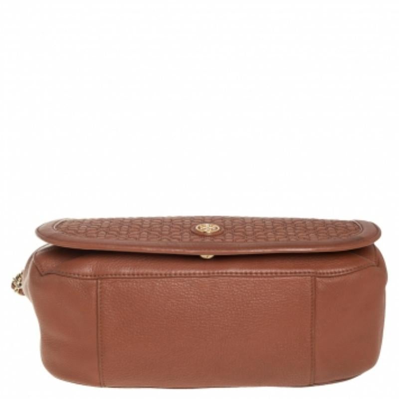 Tory Burch Brown Leather Flap Shoulder Bag For Sale 3
