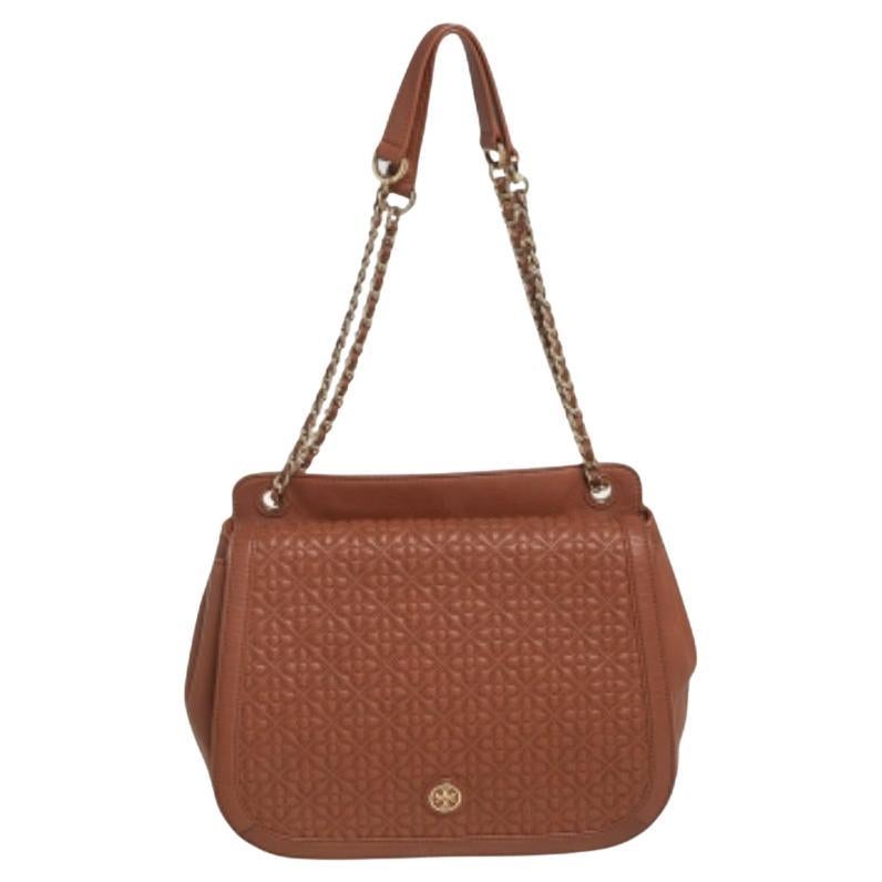 Tory Burch Brown Leather Flap Shoulder Bag For Sale