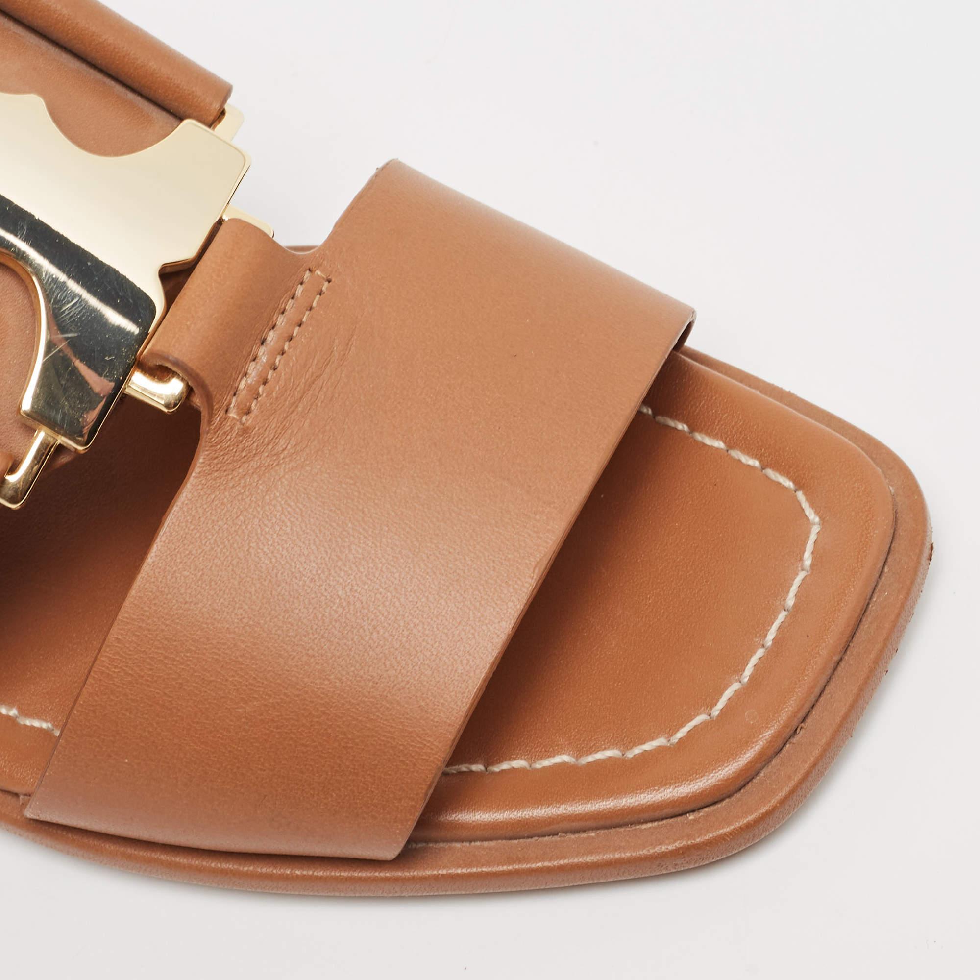Tory Burch Brown Leather Gemini Link Flat Sandals Size 37.5 For Sale 3