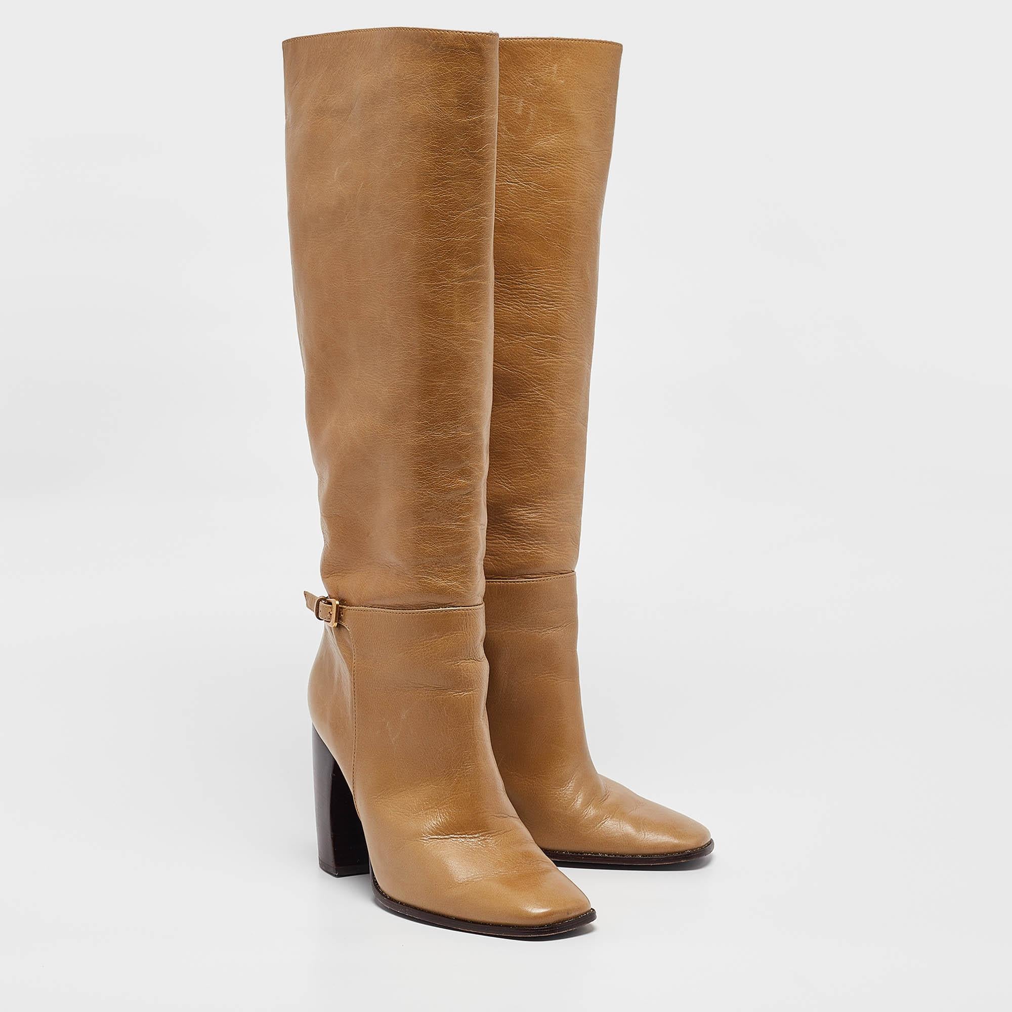 Women's Tory Burch Brown Leather Knee Length Boots Size 38