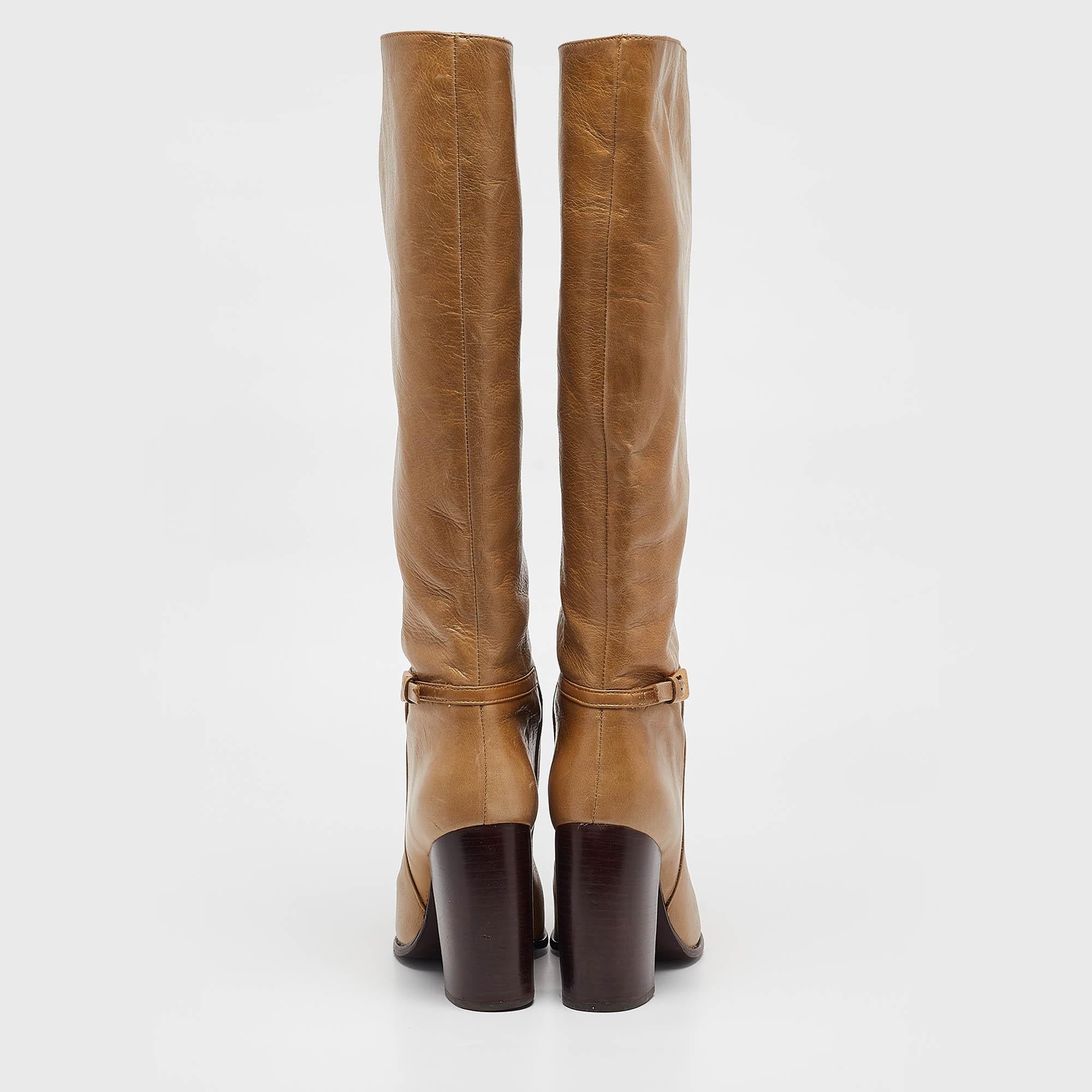 Tory Burch Brown Leather Knee Length Boots Size 38 1