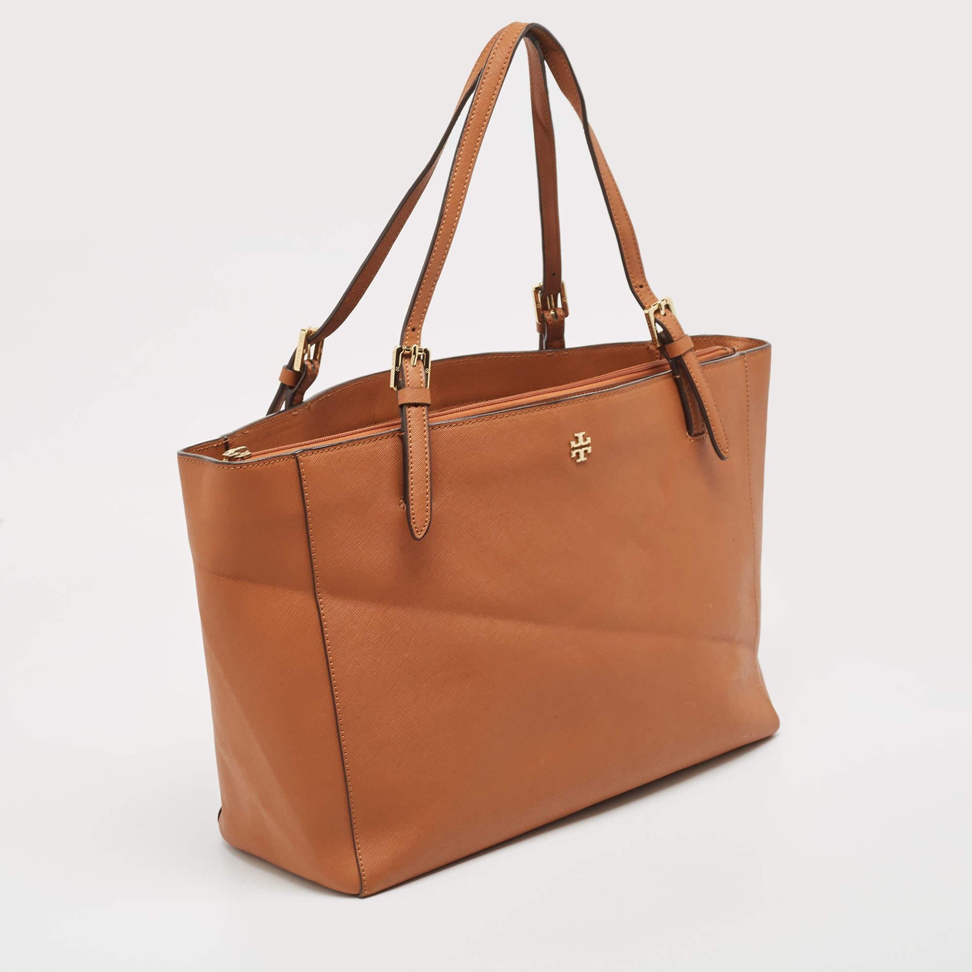 Tory Burch Brown Leather Large York Buckle Shopper Tote In Good Condition In Dubai, Al Qouz 2