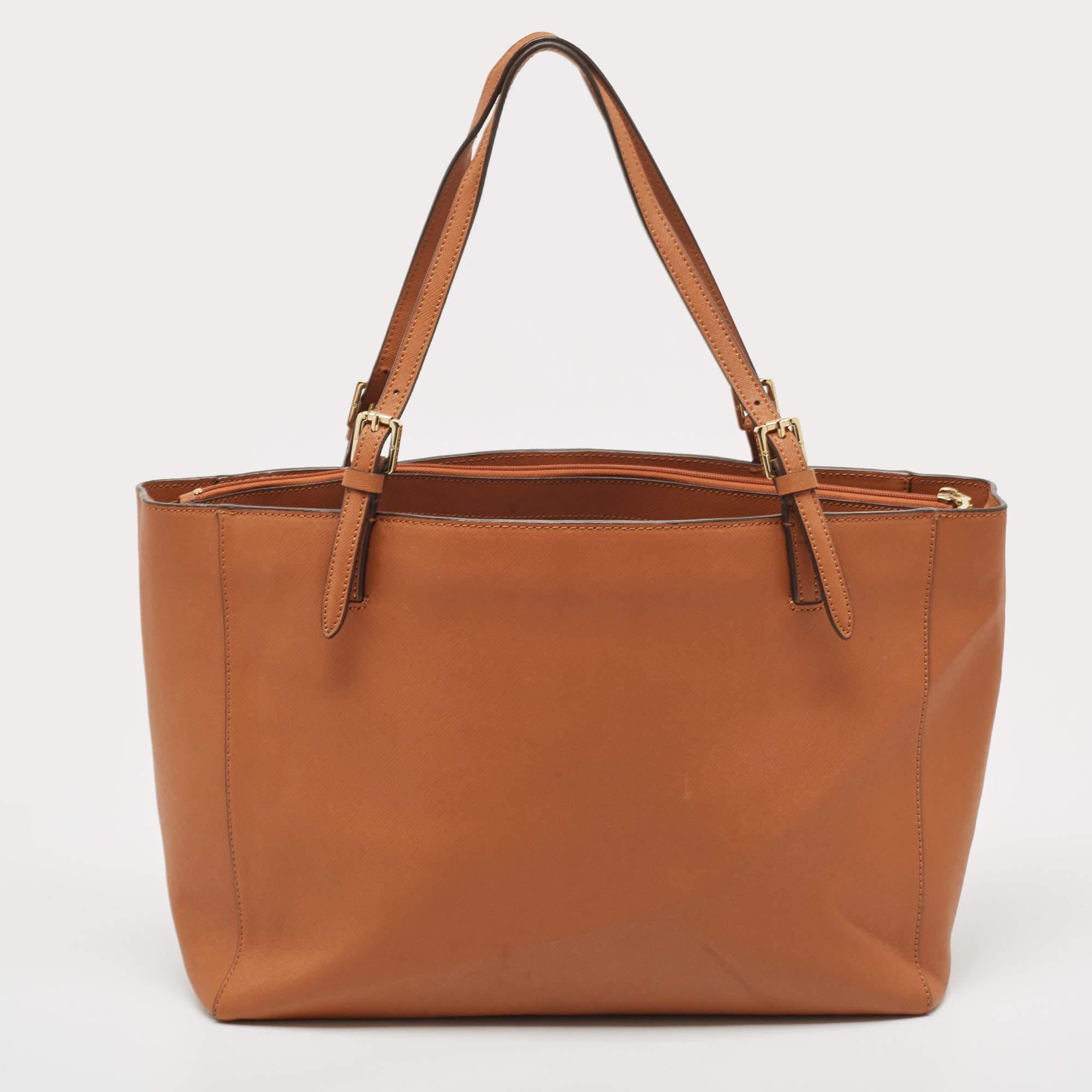 Women's Tory Burch Brown Leather Large York Buckle Shopper Tote