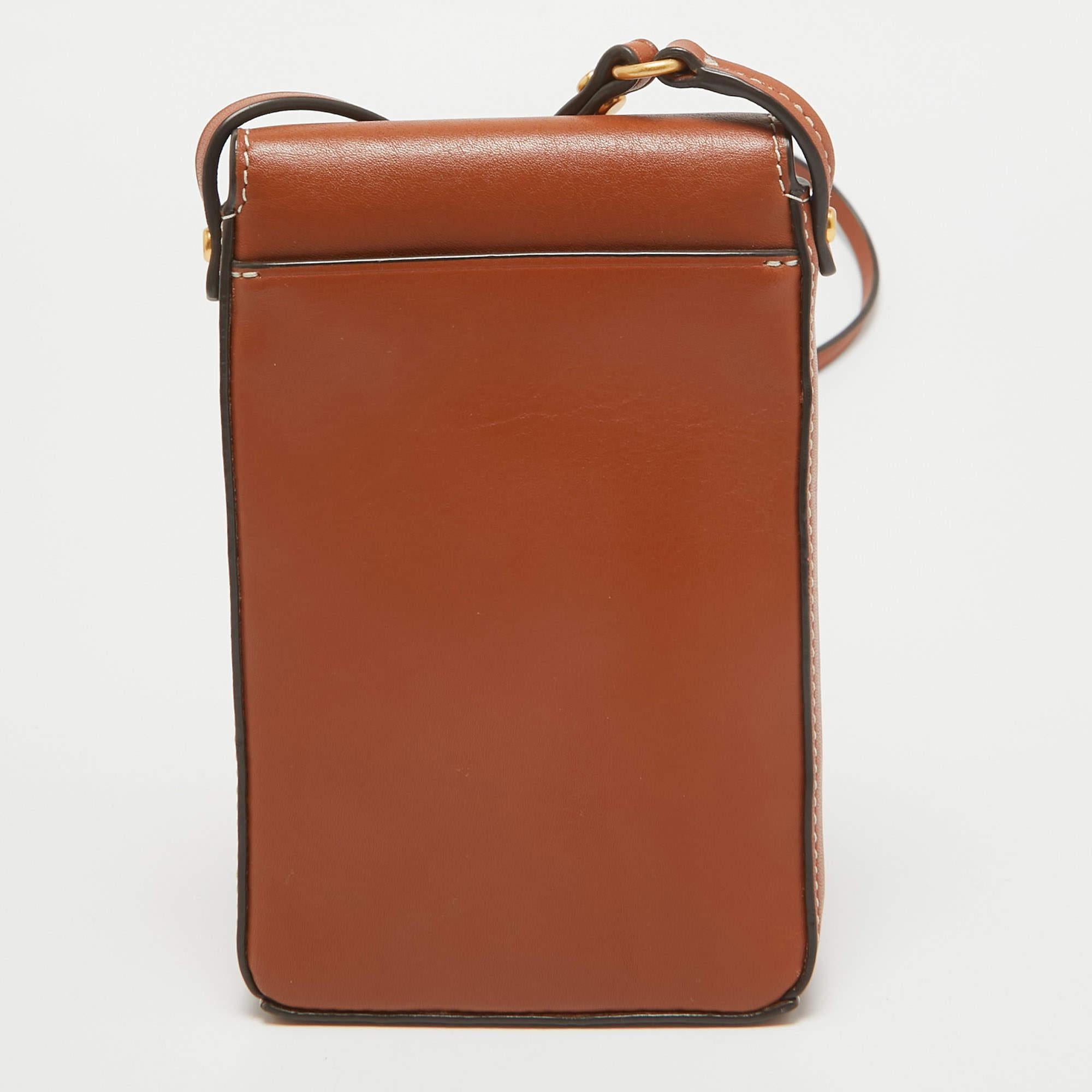 Women's Tory Burch Brown Leather Miller Phone Crossbody Bag