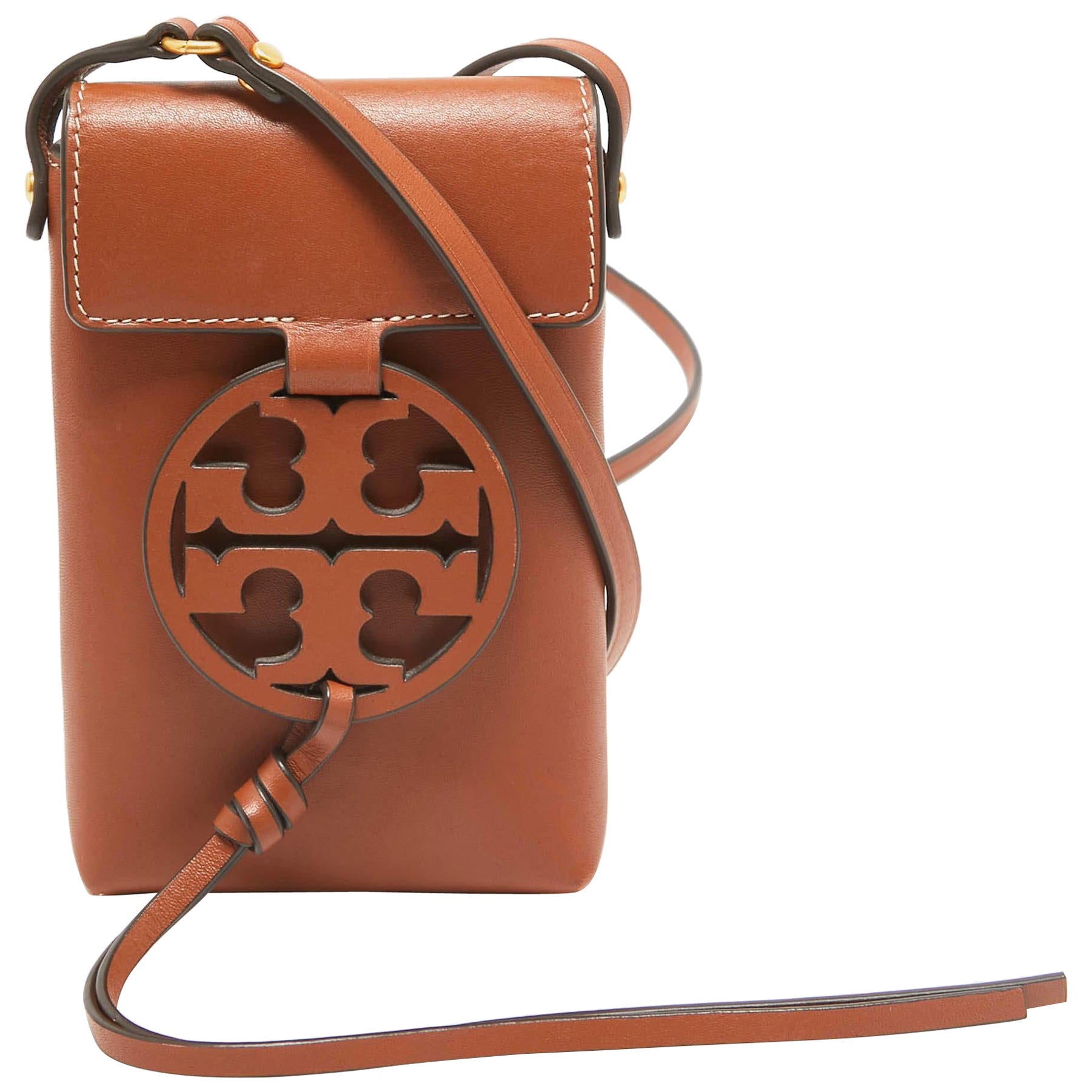 Tory Burch Brown Leather Miller Phone Crossbody Bag
