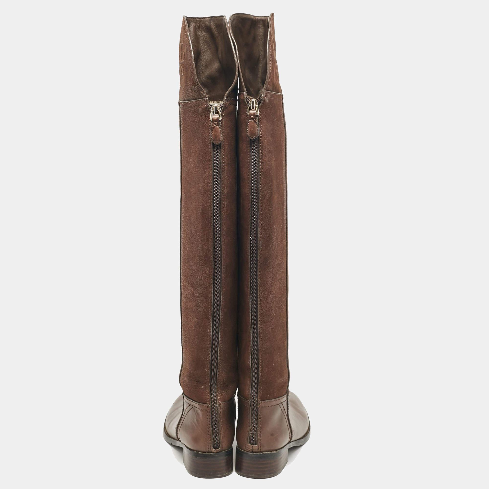 Tory Burch Brown Leather Over The Knee Boots Size 35.5 1