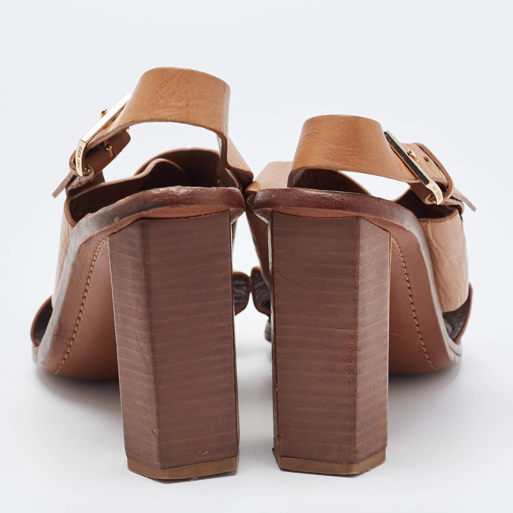 Tory Burch Brown Leather Slingback Sandals Size 38 For Sale 1