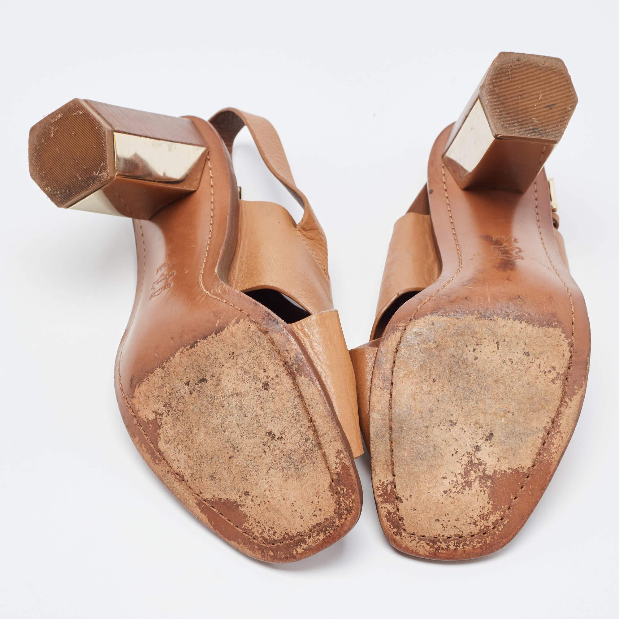 Tory Burch Brown Leather Slingback Sandals Size 38 For Sale 2