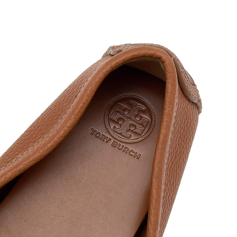 Tory Burch Brown Leather Slip On Loafers Size 38.5 For Sale 1