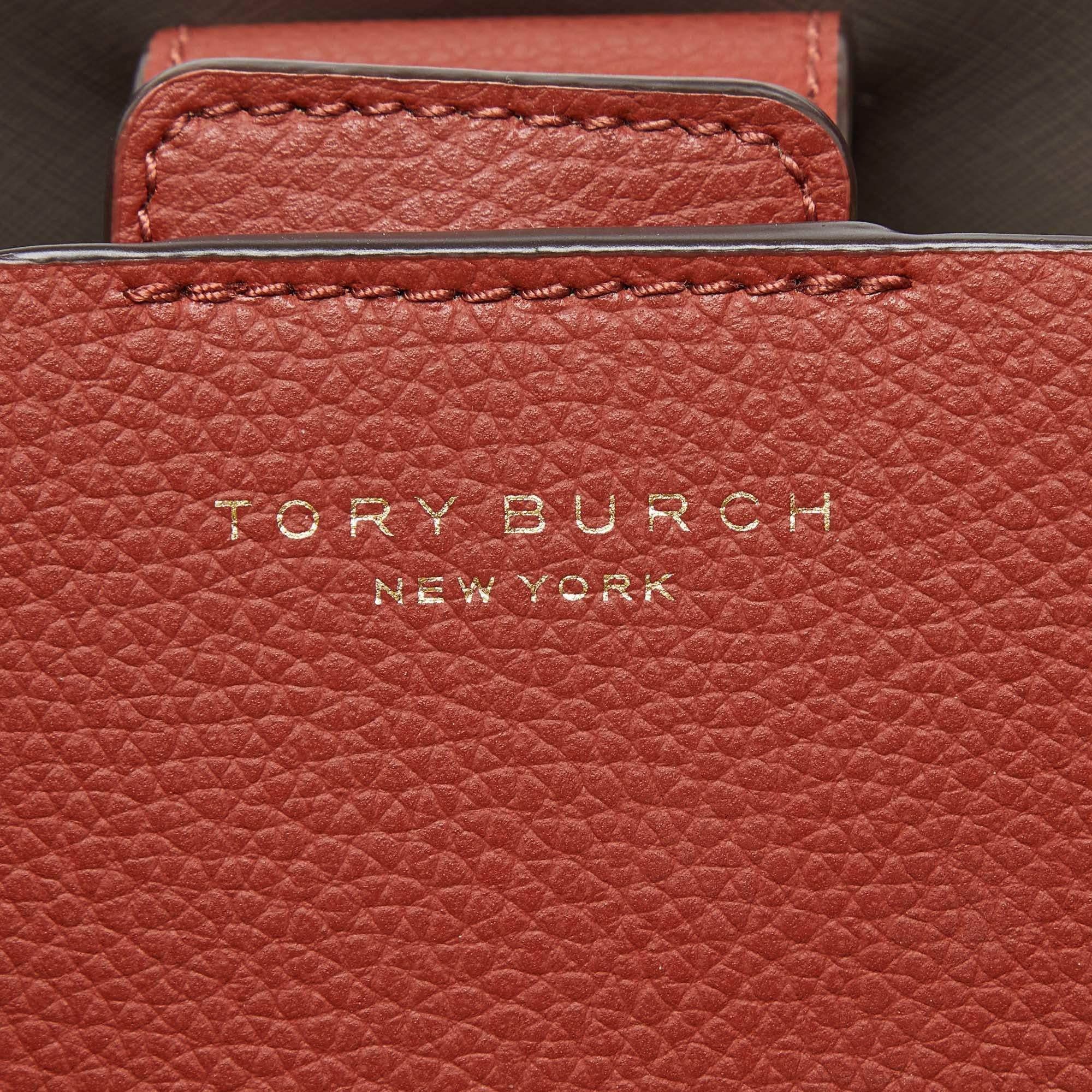 Tory Burch Brown Leather Small Perry Triple-Compartment Tote In Excellent Condition In Dubai, Al Qouz 2