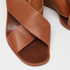 Tory Burch Brown Leather Wedge Slingback Sandals Size 39.5