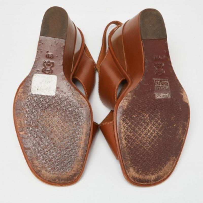 Tory Burch Brown Leder Wedge Slingback Sandalen Größe 39.5 Damen im Angebot
