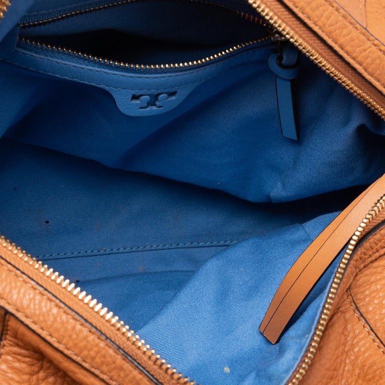 Tory Burch Brown Leather Whipstitched Satchel at 1stDibs