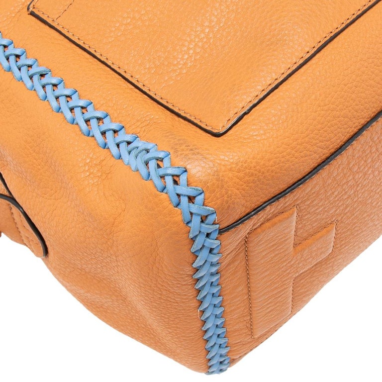 Tory Burch Brown Leather Whipstitched Satchel at 1stDibs