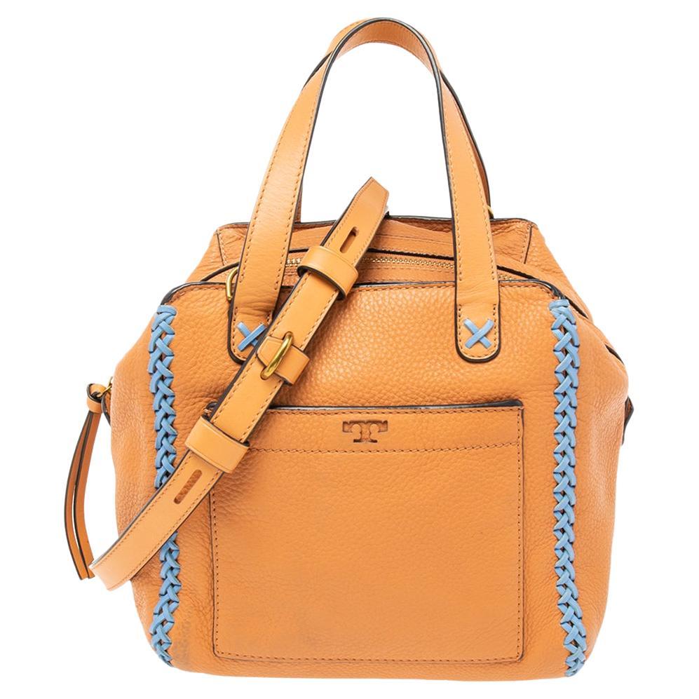 Tory Burch Brown Leather Whipstitched Satchel