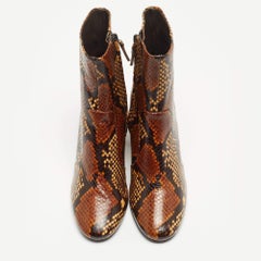 Tory Burch Brown Python Embossed Leather Ankle Boots Size 36.5