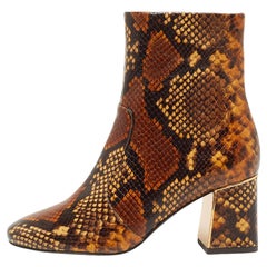 Tory Burch Brown Python Embossed Leather Ankle Boots Size 36.5