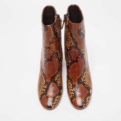 Tory Burch Brown Python Embossed Leather Ankle Boots Size 37