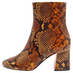 Tory Burch Brown Python Embossed Leather Ankle Boots Size 37