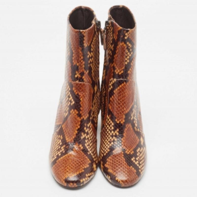 Tory Burch - Bottines en cuir embossé python Brown - Taille 37.5 Pour femmes en vente