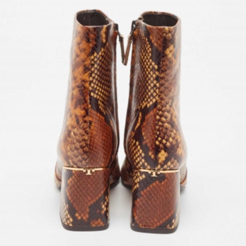 Tory Burch - Bottines en cuir embossé python Brown - Taille 37.5 en vente 1