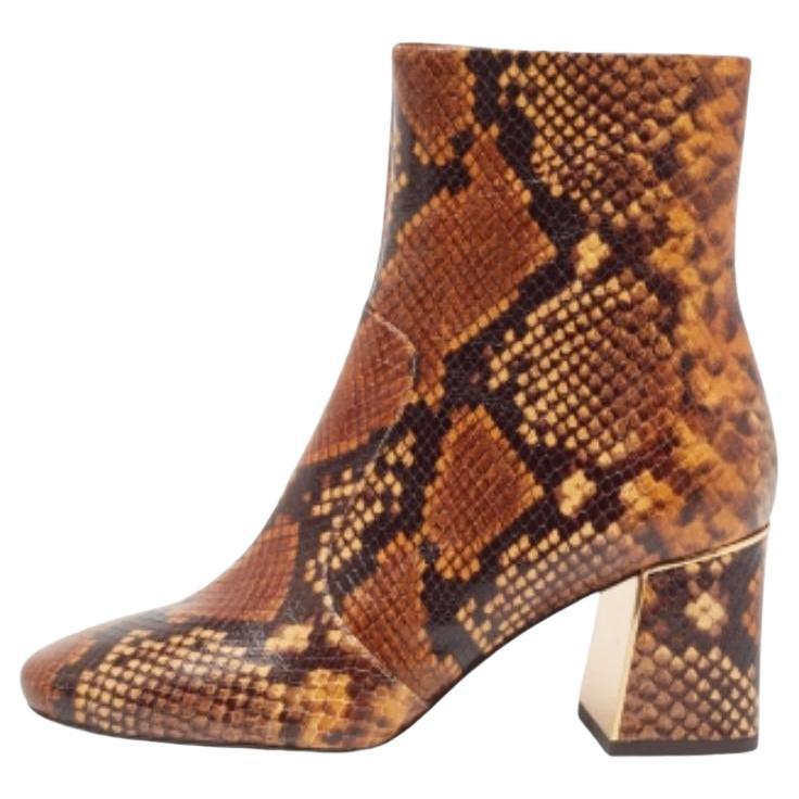 Tory Burch - Stivaletti in pelle goffrata con pitone marrone - misura 37.5