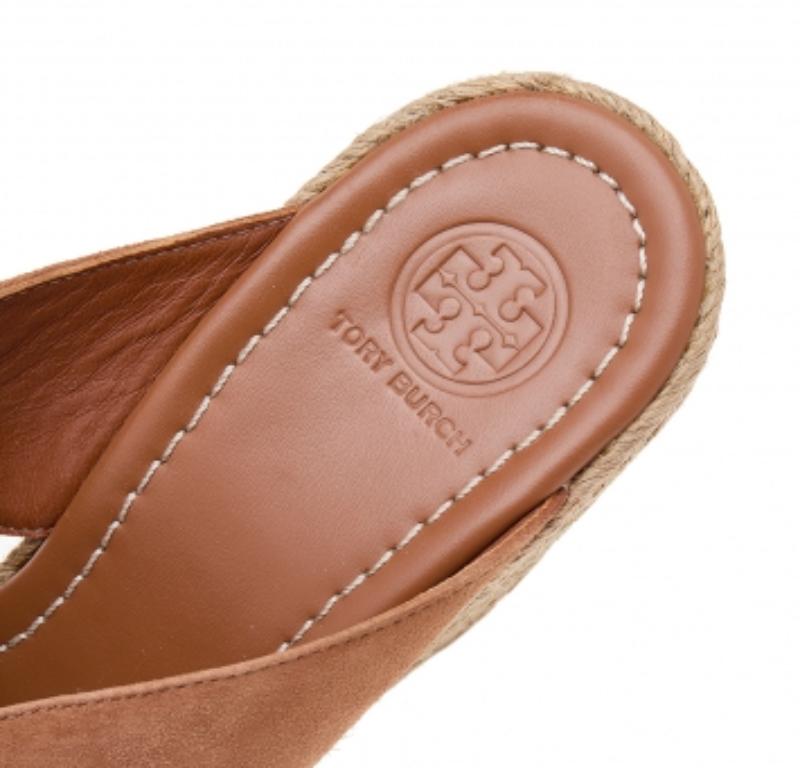 Tory Burch Brown Suede Criss Cross Wedge Platform Slide Sandals Size 39.5 For Sale 2