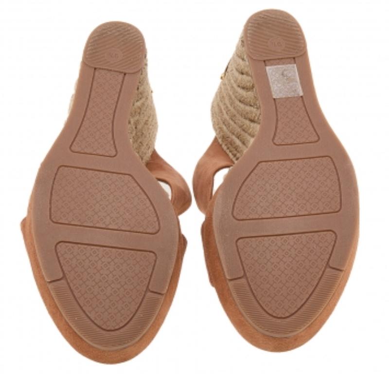 Tory Burch Brown Suede Criss Cross Wedge Platform Slide Sandals Size 39.5 For Sale 3