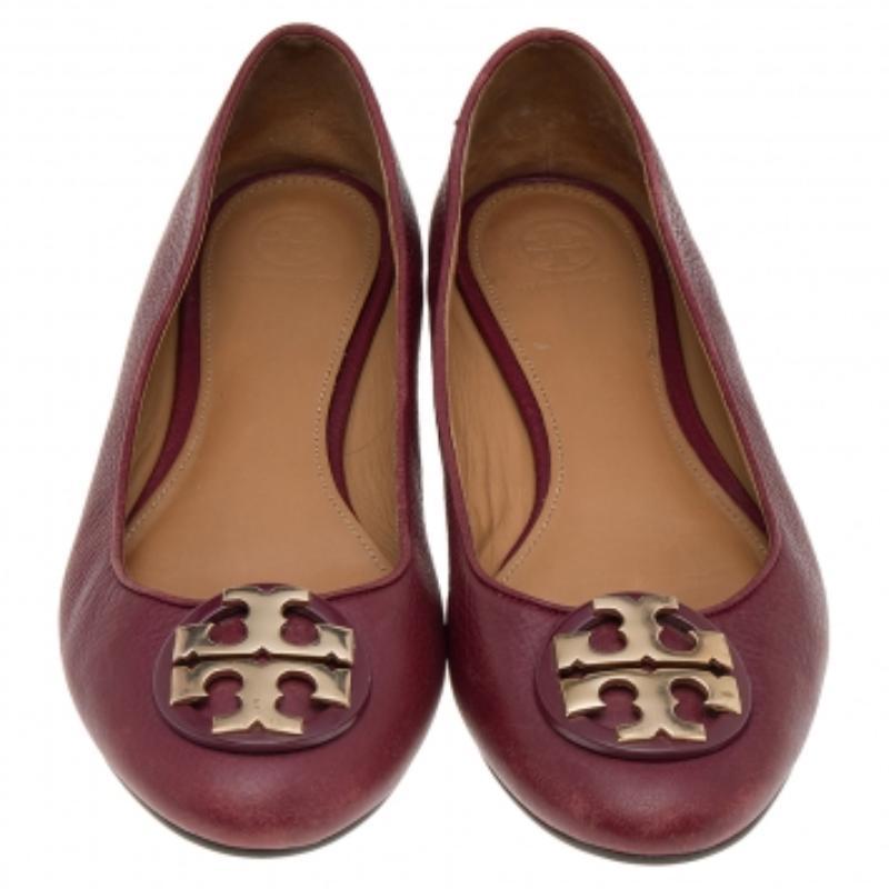Tory Burch Ballerine in pelle borgogna misura 39,5 in vendita 2