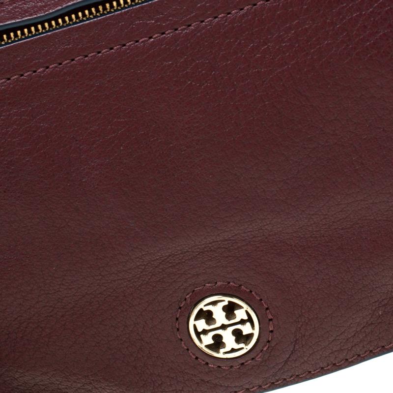Women's Tory Burch Burgundy Leather Flap Pocket Crossbody Bag