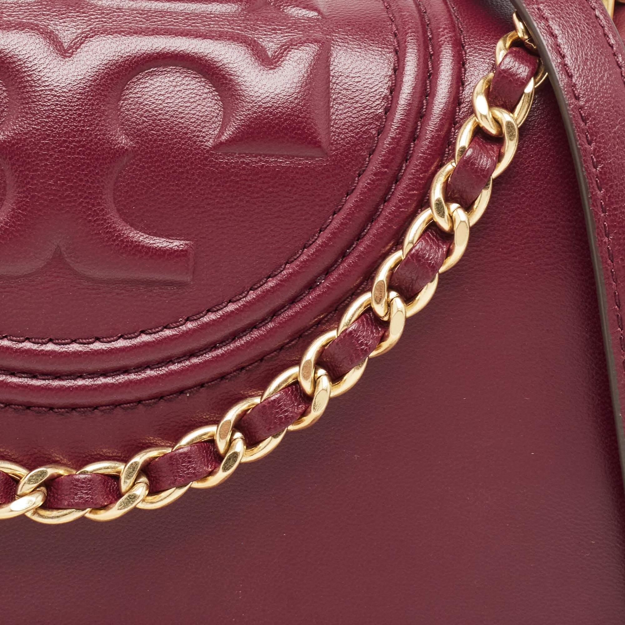 Tory Burch Burgundy Leather Fleming Crossbody Bag For Sale 9