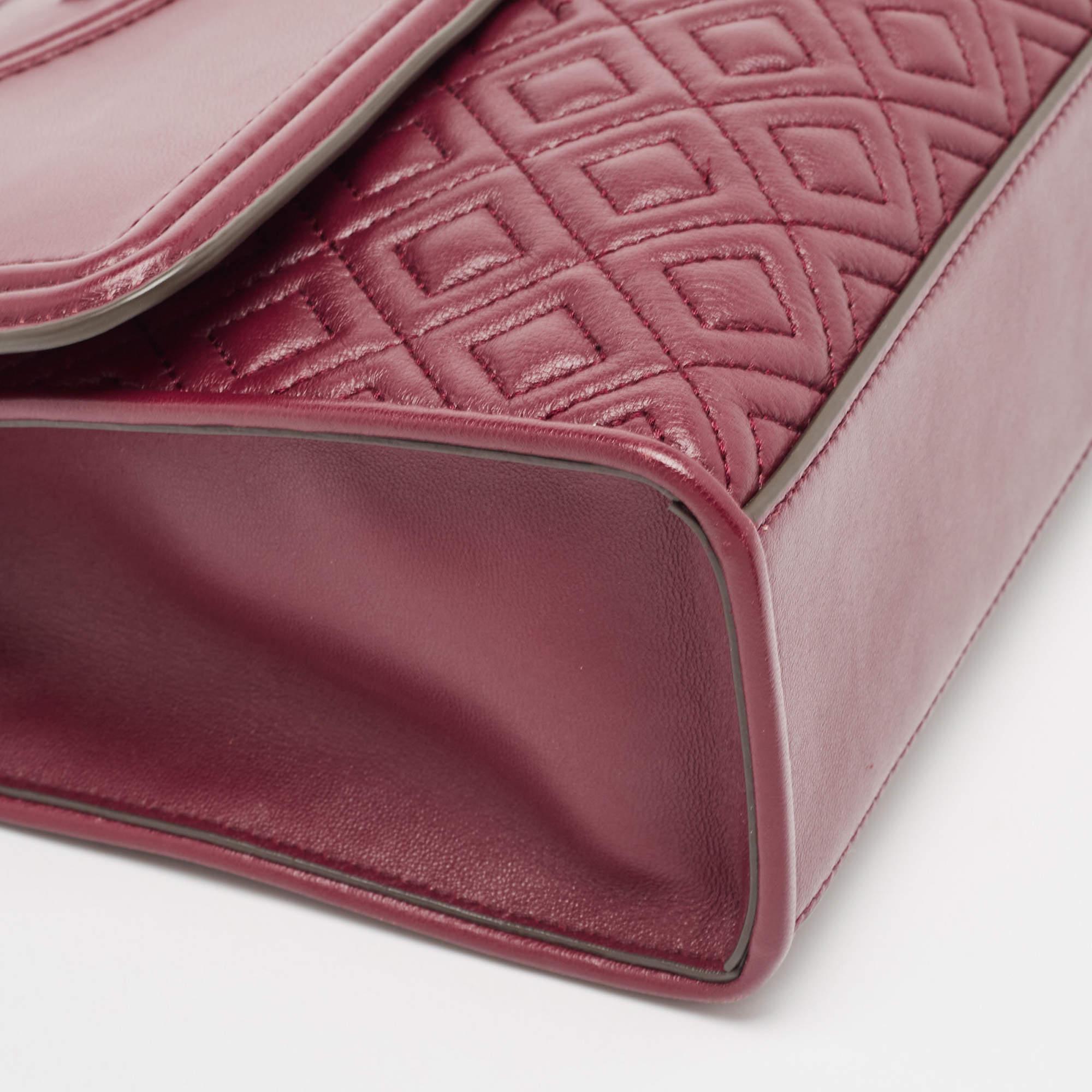Tory Burch Burgundy Leather Fleming Crossbody Bag For Sale 2