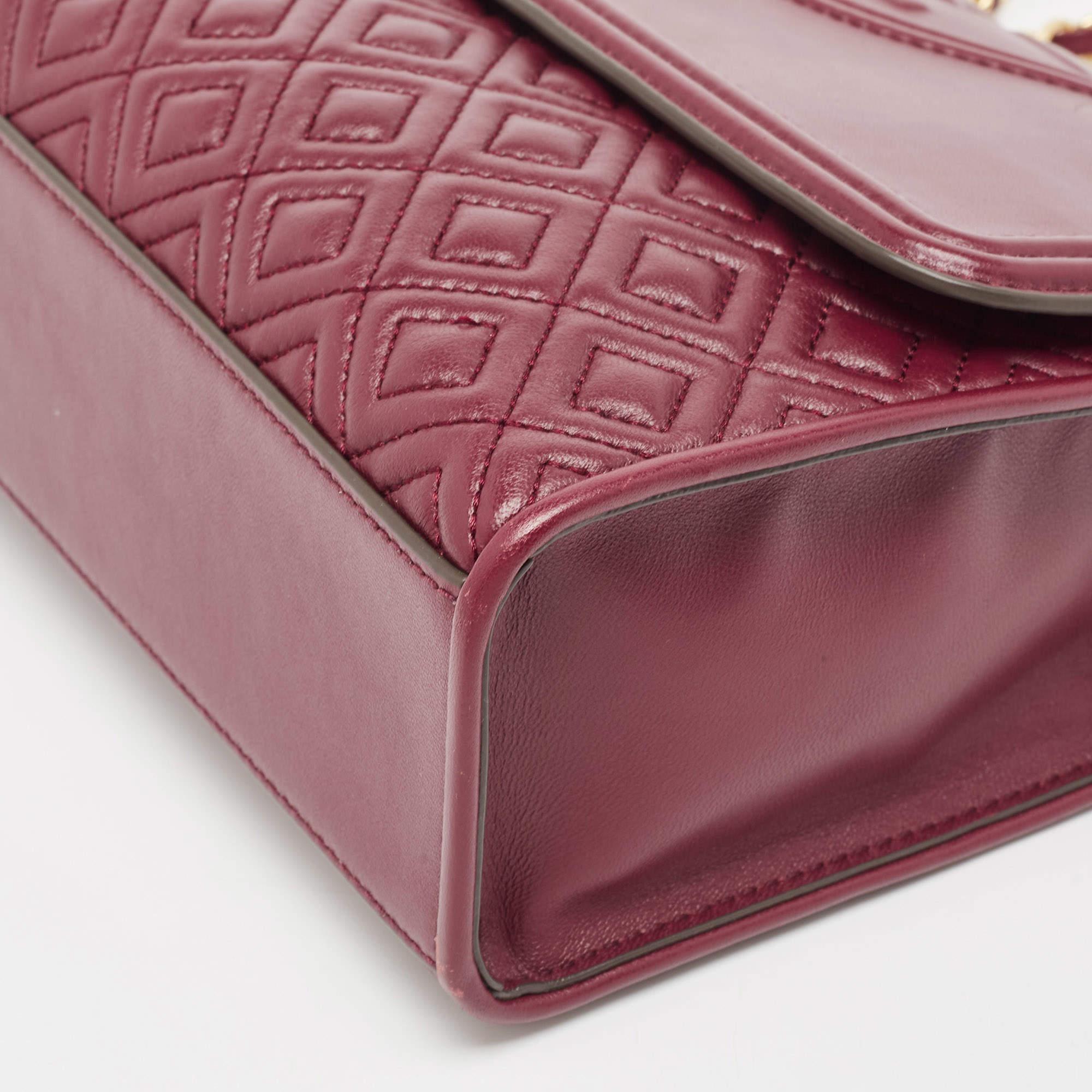 Tory Burch Burgundy Leather Fleming Crossbody Bag For Sale 3