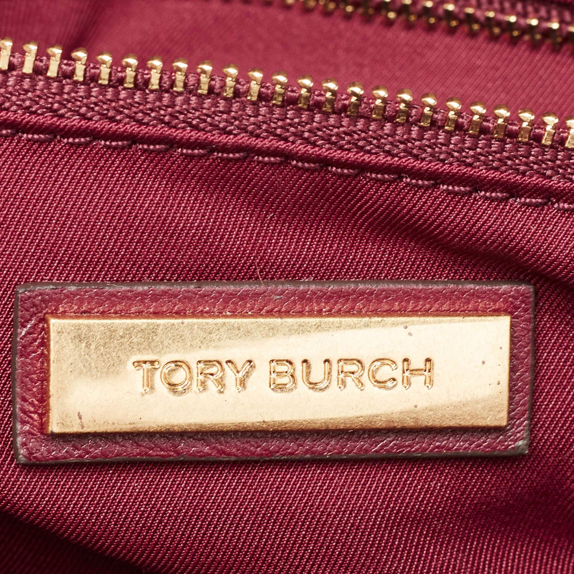 Tory Burch Burgundy Leather Fleming Crossbody Bag For Sale 5