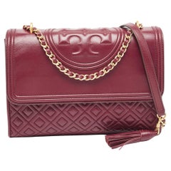 Tory Burch Burgundy Leather Fleming Crossbody Bag