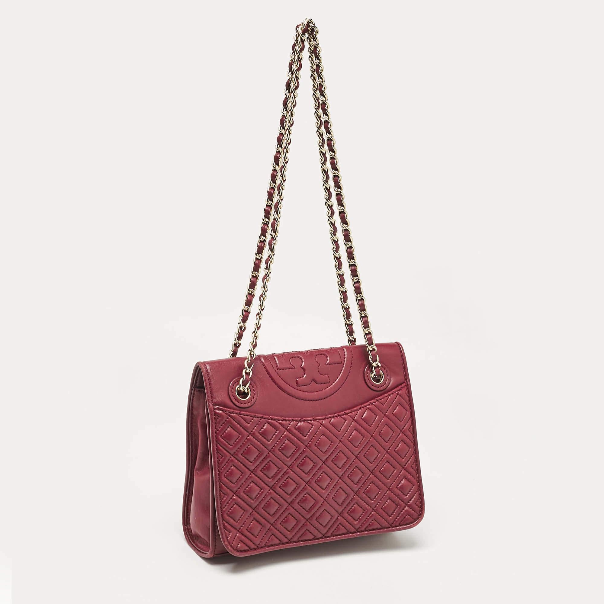 Brown Tory Burch Burgundy Leather Fleming Shoulder Bag For Sale