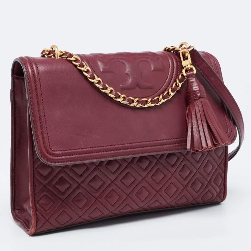 Tory Burch Burgundy Leather Fleming Shoulder Bag In Good Condition In Dubai, Al Qouz 2