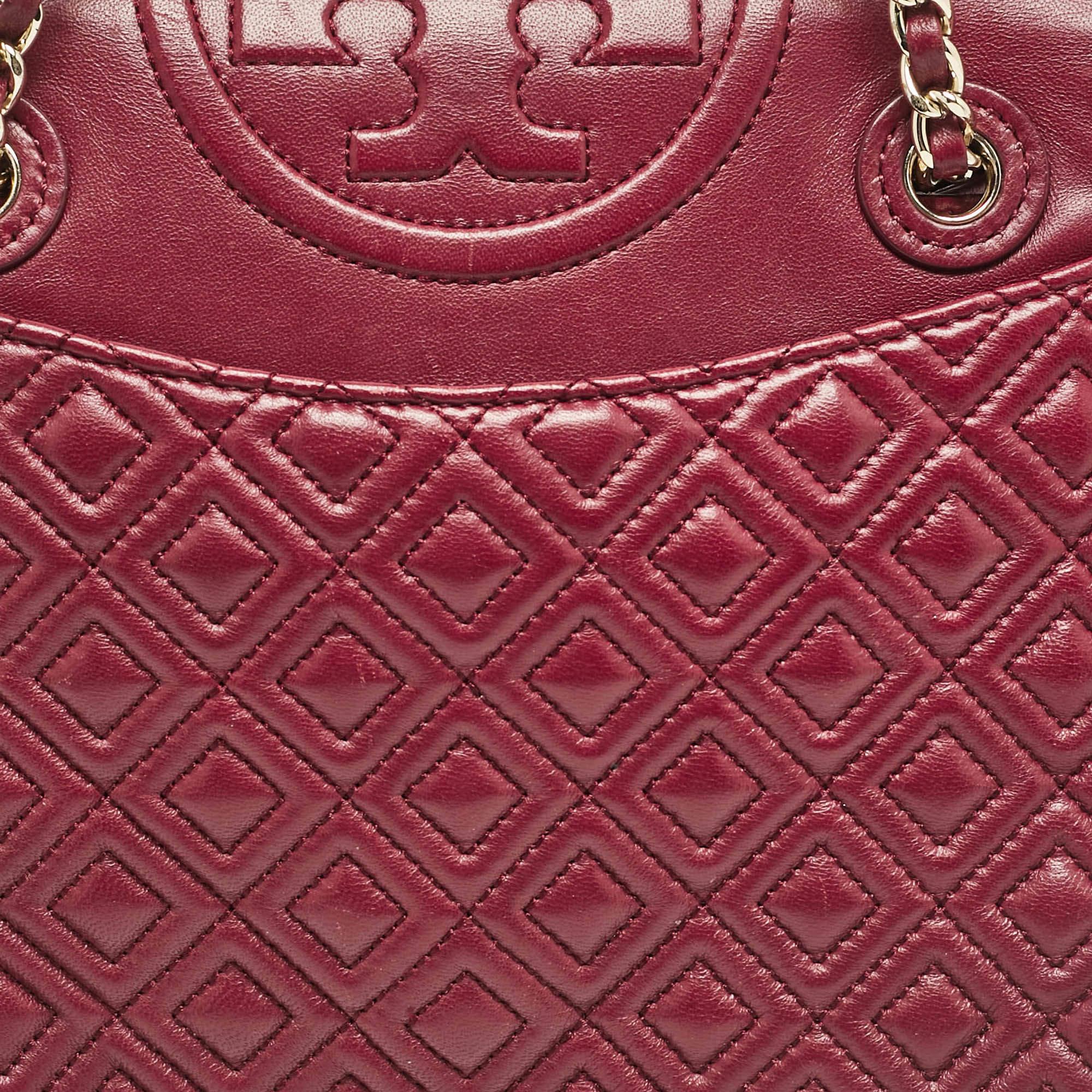 Women's Tory Burch Burgundy Leather Fleming Shoulder Bag For Sale