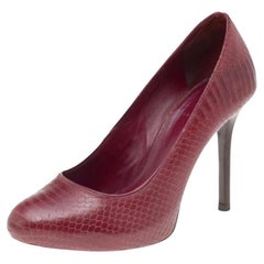 Tory Burch Burgundy Python Embossed Leather Pumps Size 35.5