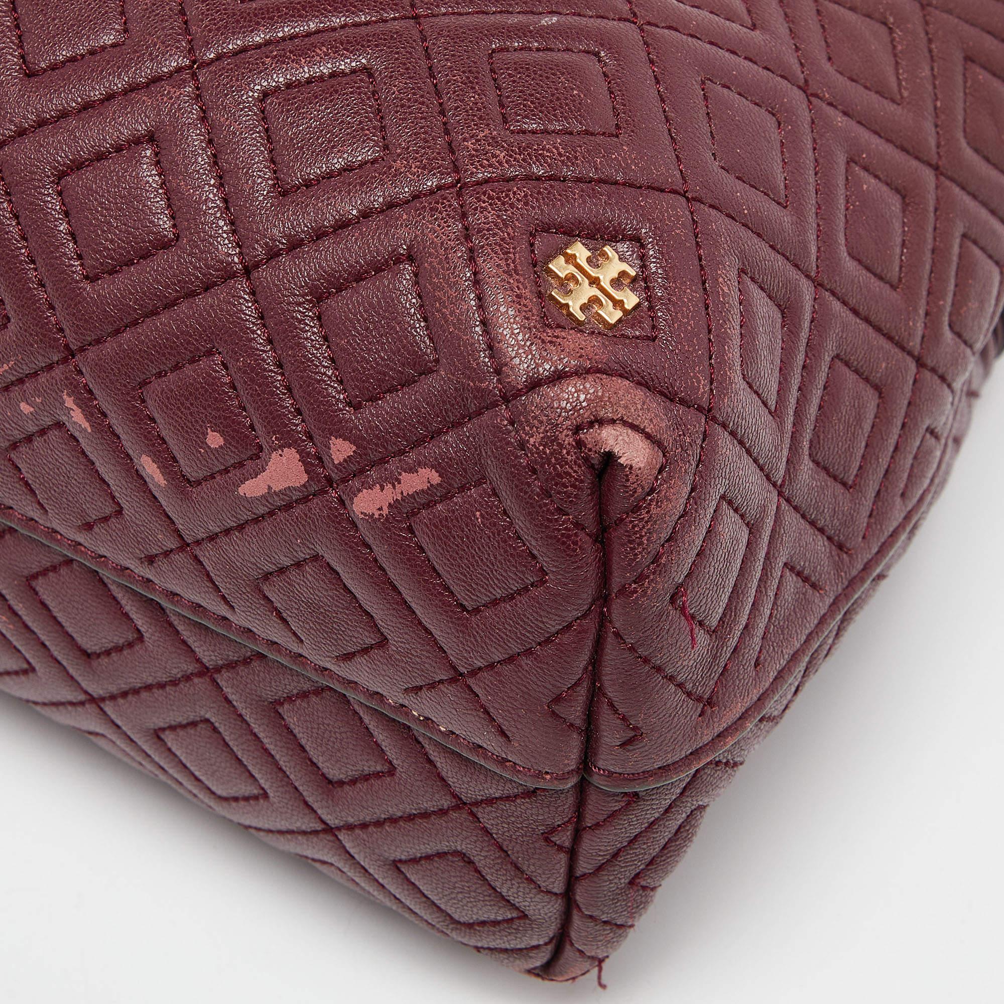Tory Burch Burgundy Quilted Leather Fleming Satchel For Sale 5