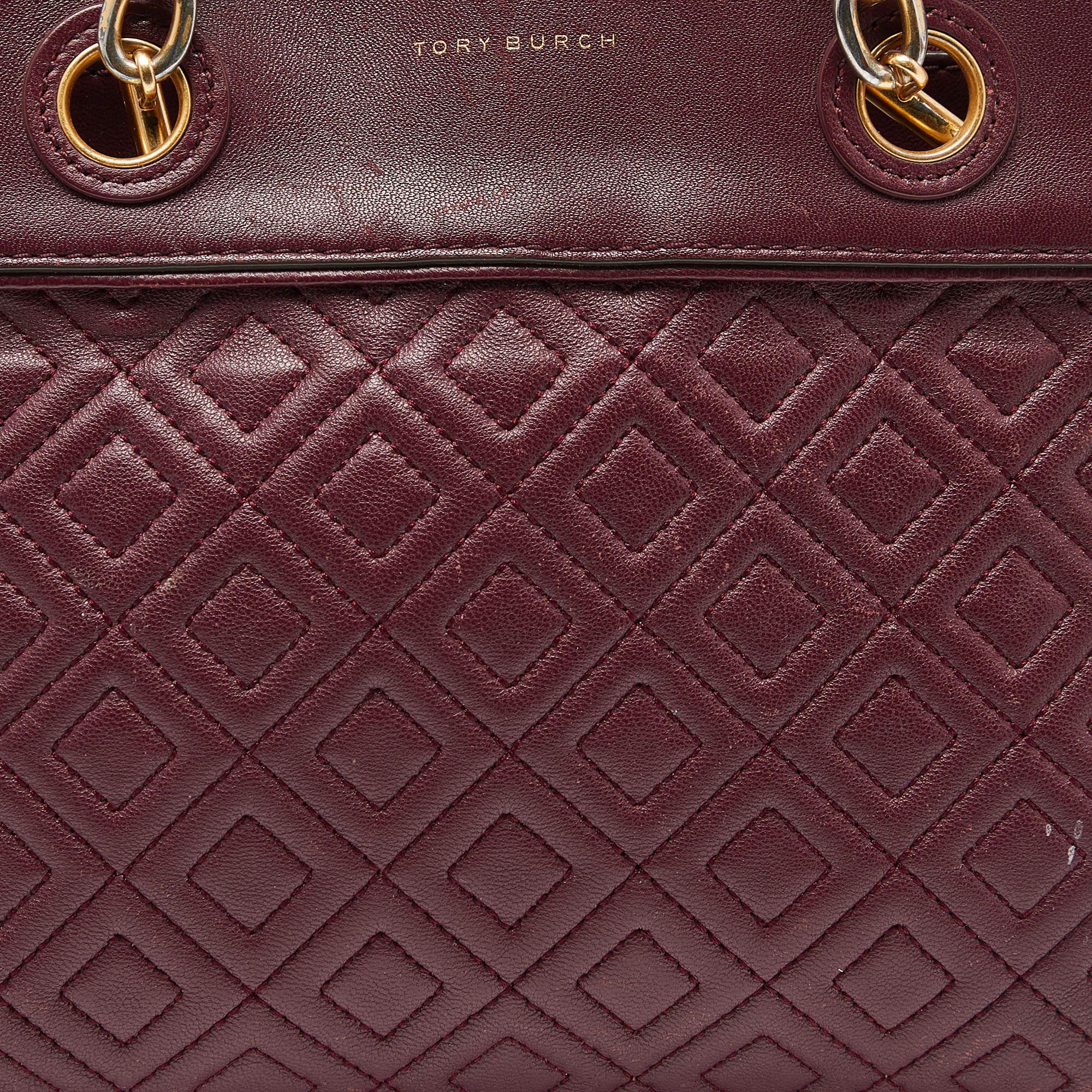 Women's Tory Burch Burgundy Quilted Leather Fleming Satchel For Sale