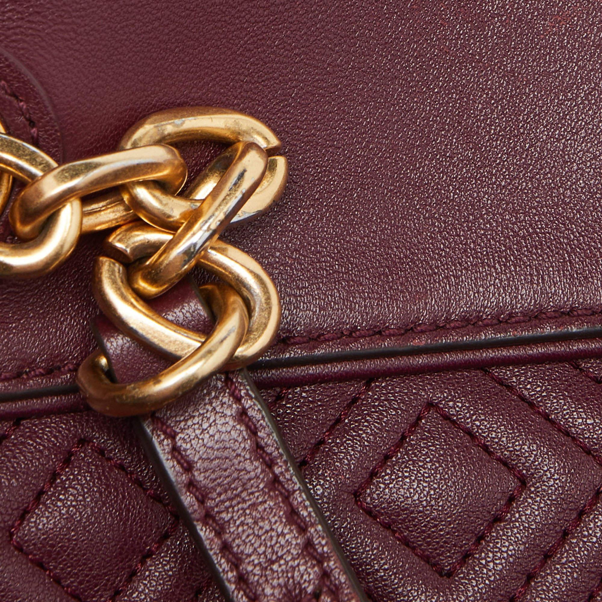 Tory Burch Burgundy Quilted Leather Fleming Satchel For Sale 1