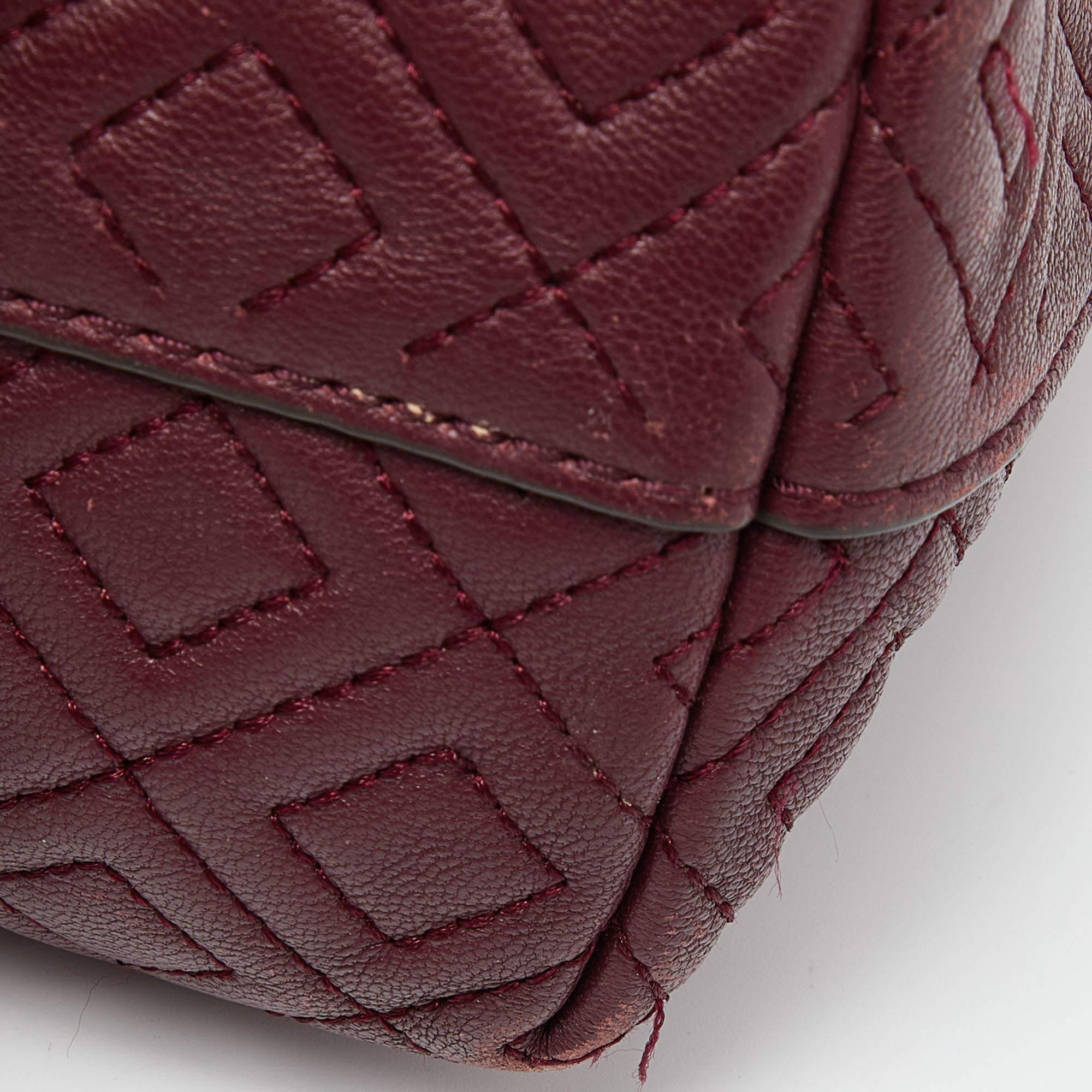 Tory Burch Burgundy Quilted Leather Fleming Satchel For Sale 4
