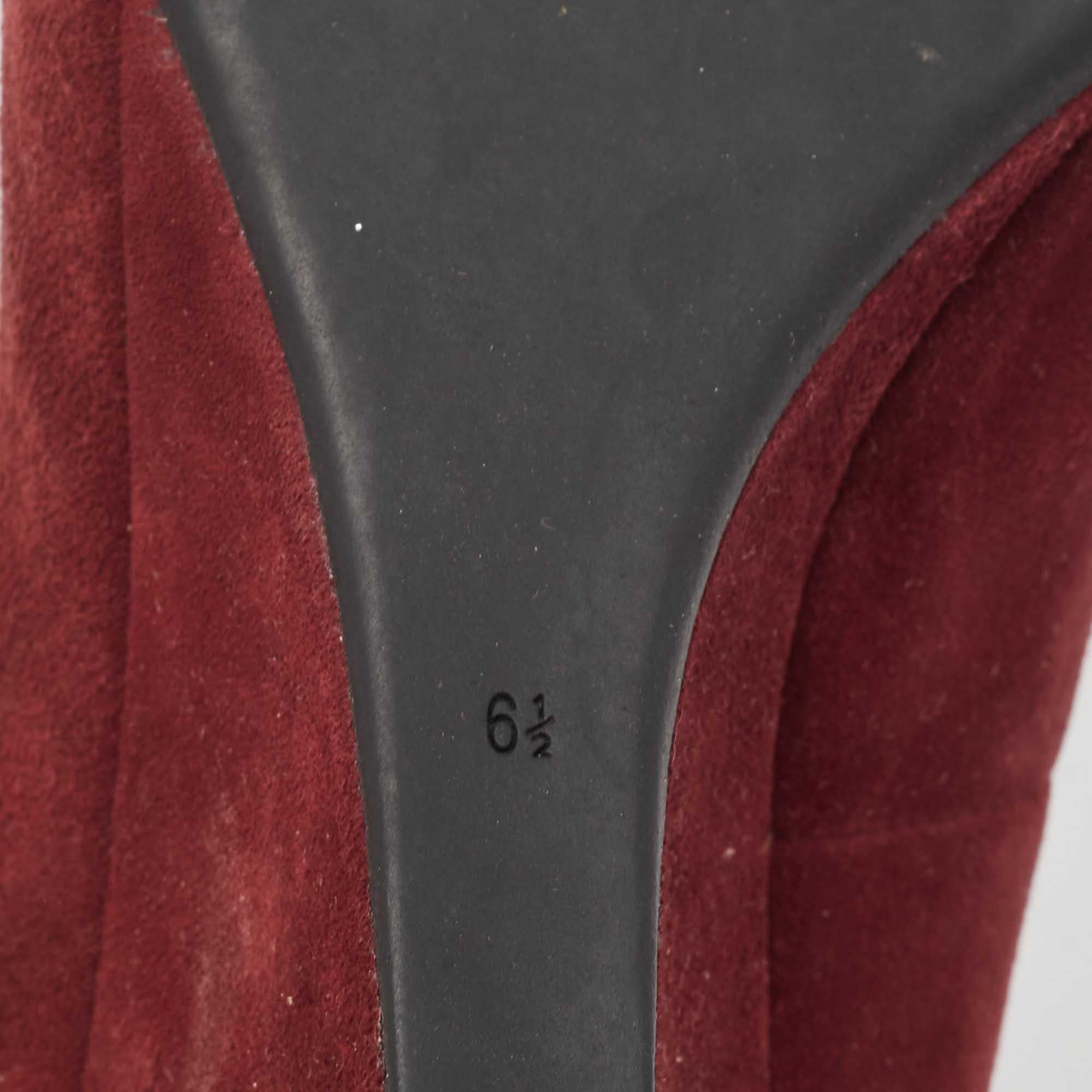 Tory Burch Burgundy Suede Luna Wedge Pumps Size 37 For Sale 3